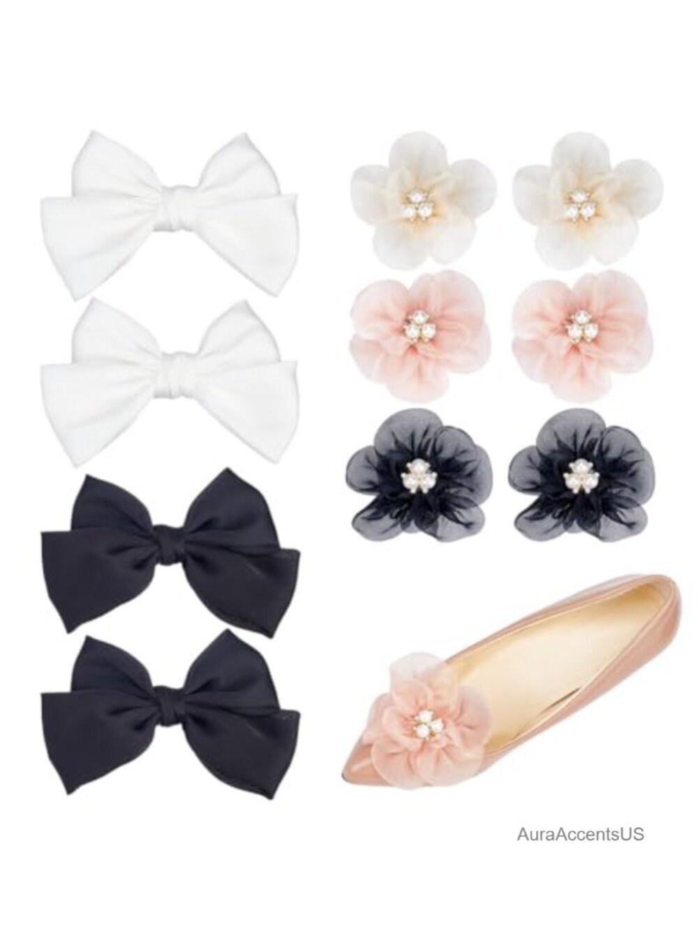 10Pc Satin Bow Flower Shoe Clips Cloth Detachable Charms for Heels